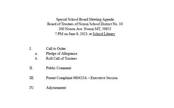 June 8, 2023 Special Board Meeting
