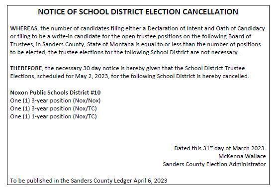 Trustee Election Cancellation
